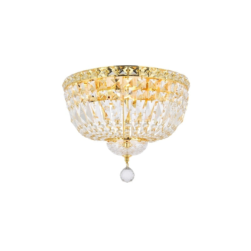 Elegant Lighting 4 Light Gold 14 Inch Royal Cut Crystal Clear Flush Mount