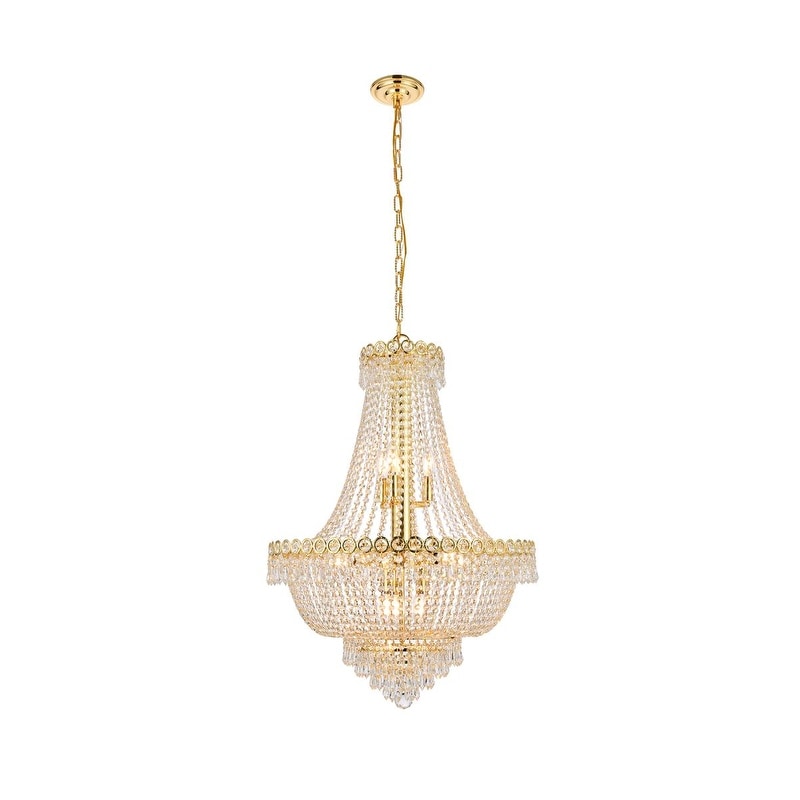 Elegant Lighting Gold 24 Inch Royal Cut Crystal Clear Hanging 12 Light Chandelier