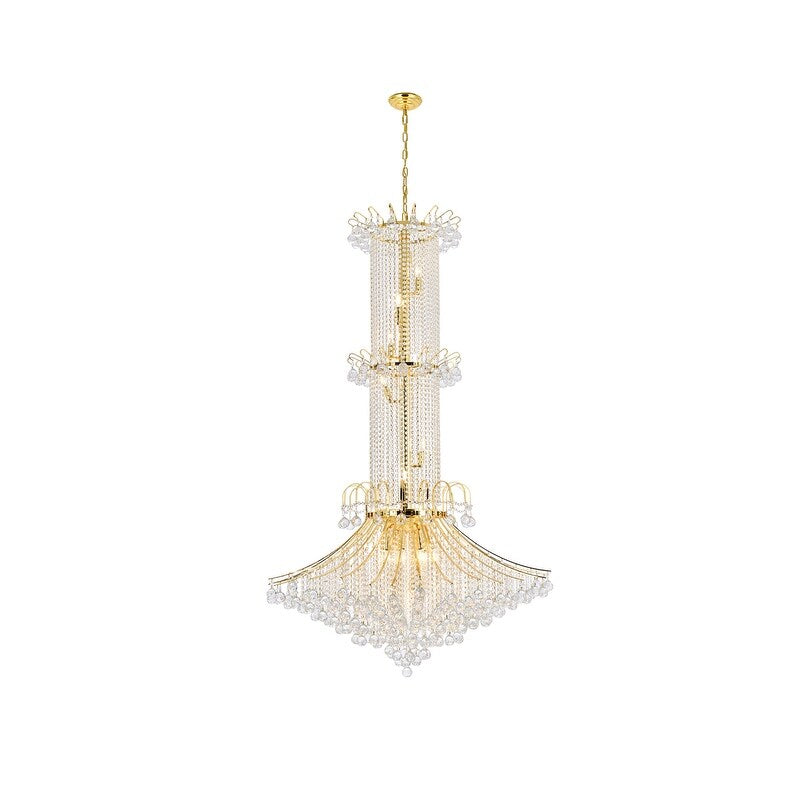 Elegant Lighting Gold 44 Inch Royal Cut Crystal Clear Large Hanging 20 Light Chandelier