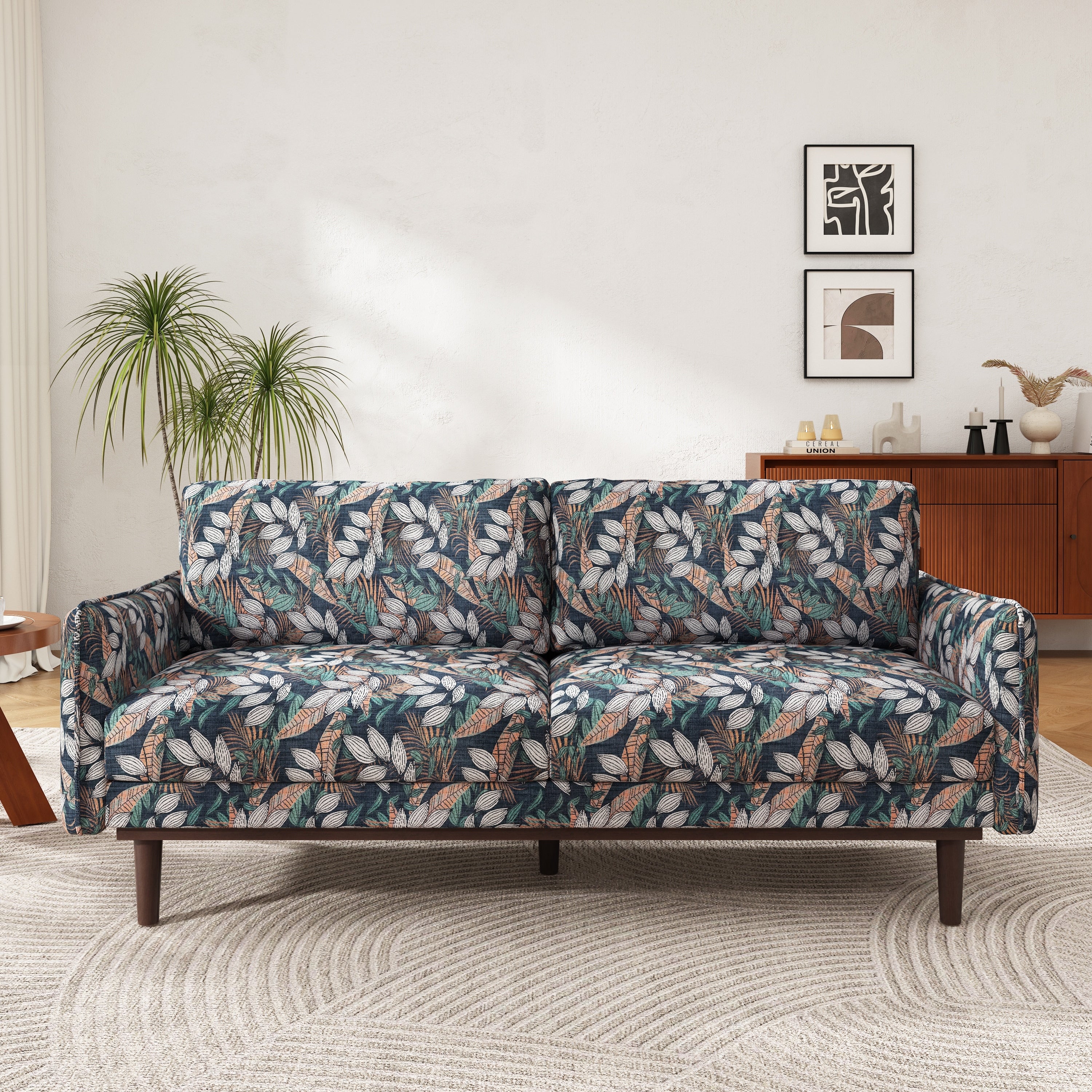 Elegant Loveseat Sofa Couch With Wood Legs 2 Seater Sofa Couch Green Settee Couch With Square Armrests