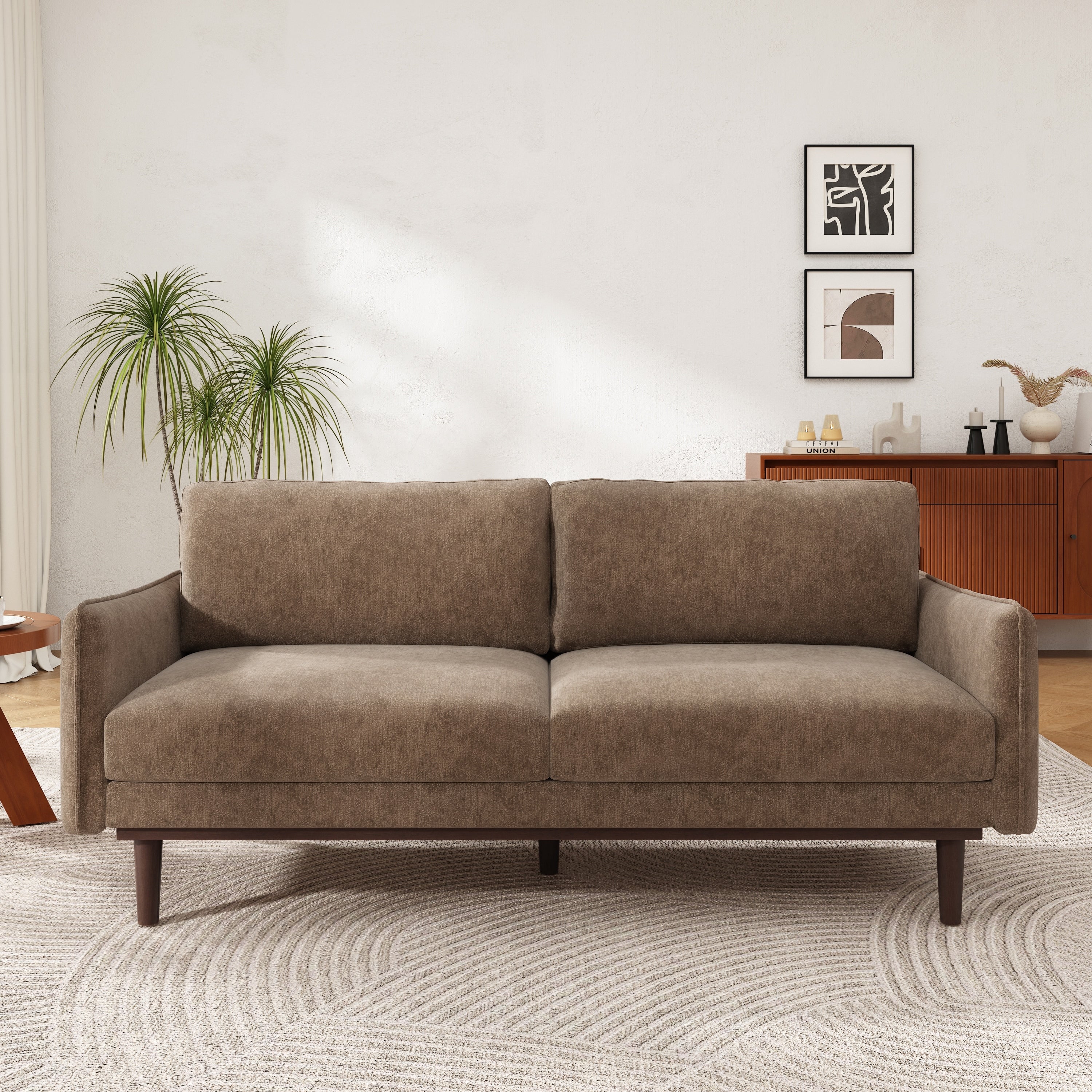 Elegant Loveseat Sofa Couch With Wood Legs Brown 2 Seater Sofa Couch Settee Couch With Square Armrests