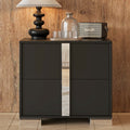 Elegant Mirrored 2 Drawer Nightstand With Metal Feet Bedside Table For Bedroom Living Room Black