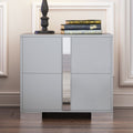Elegant Mirrored 2 Drawer Nightstand With Metal Feet Bedside Table For Bedroom Living Room Gray