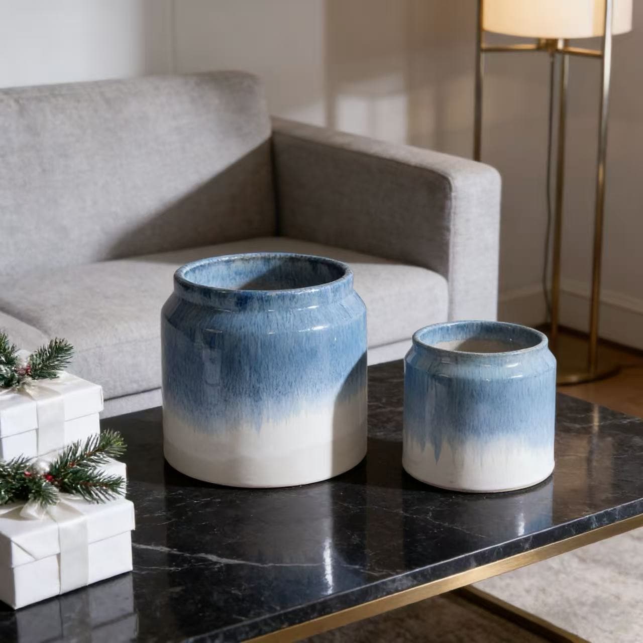 Elegant Ombre Glaze Non Porous Ceramic Planters Pot For Aquatic Plants