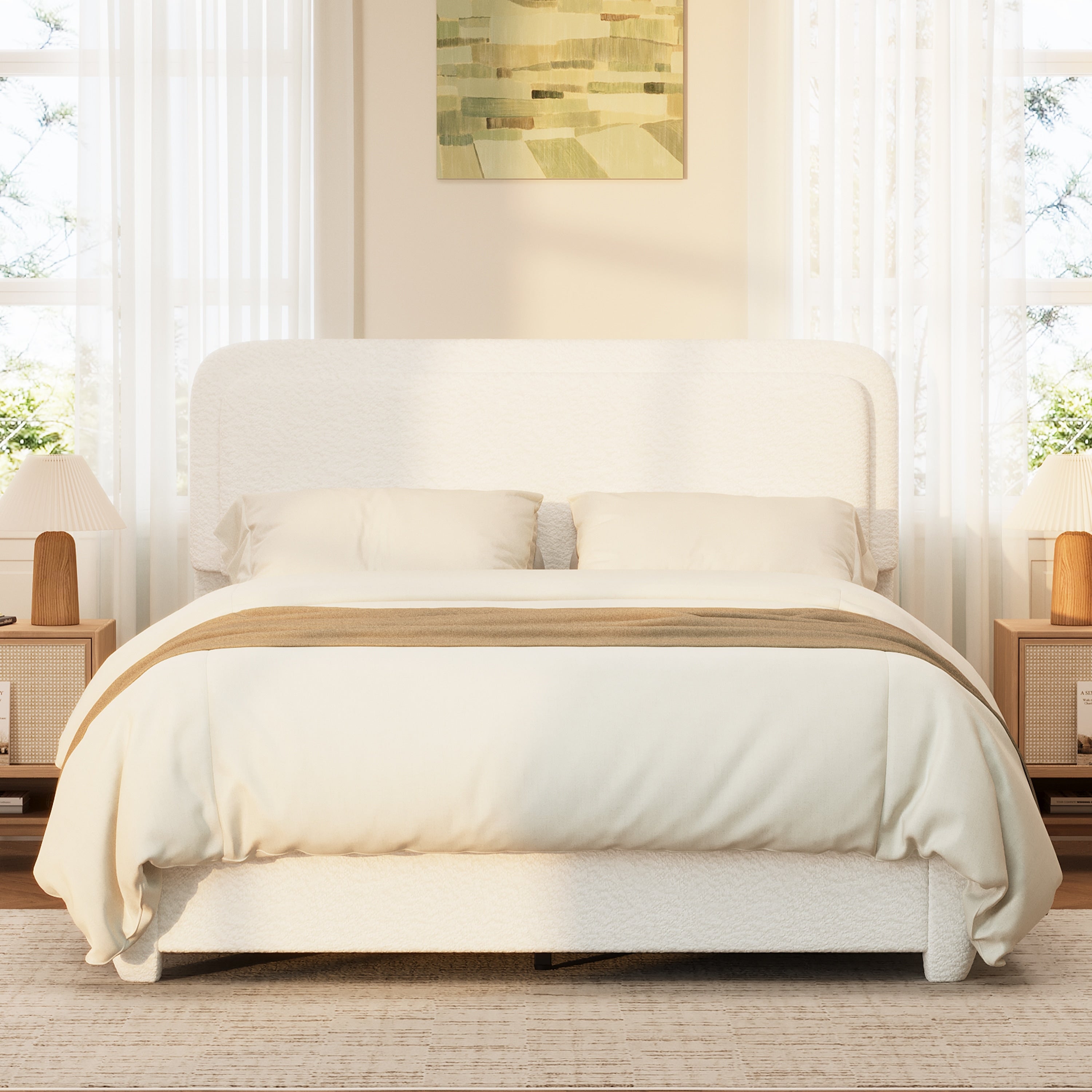 Elegant Queen Platform Bed Frame With Adjustable Height Headboard