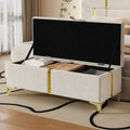 Elegant Upholstered Storage Ottoman Padded Bench With Metal Legs Beige Accent Bench Velvet Vanity Bench