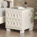 Elegant Velvet 2 Drawer Nightstand With Crystal Handles Button Tufted Storage Bedside Table Beige
