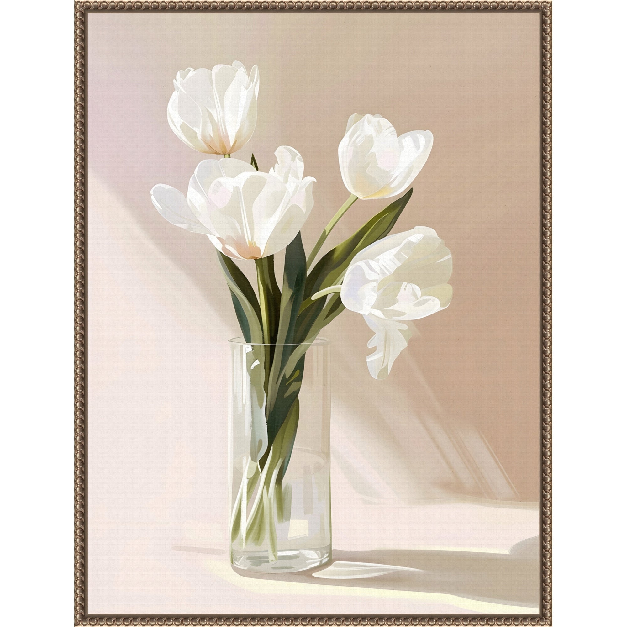 Elegant White Blooms By Treechild Framed Canvas Wall Art