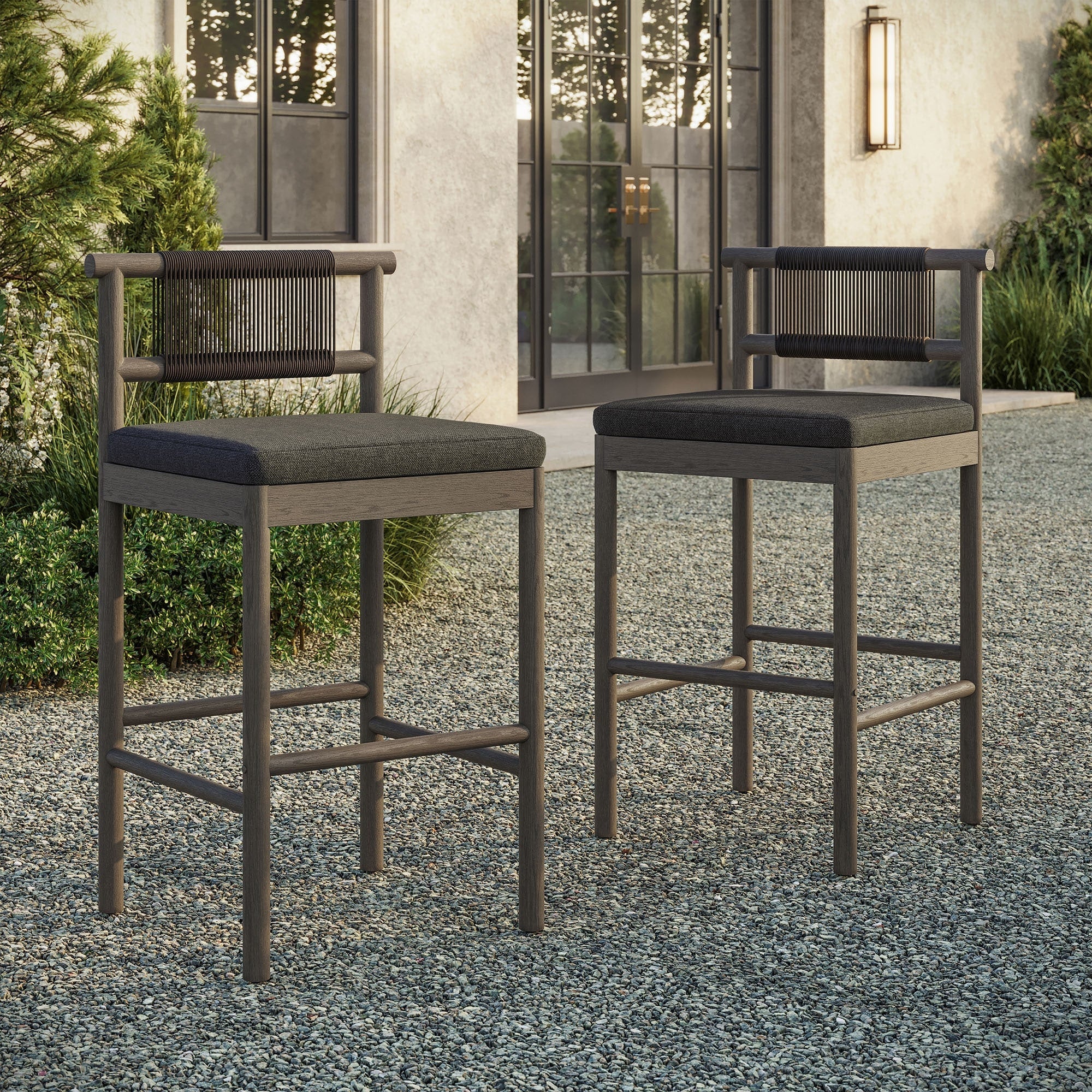 Eleni Outdoor Teak Wood Bar Stools Set Of 2