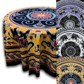 Elephant Batik Cotton Tablecloth Round 90 Inches Gold Wine Red Purple Gray Black 90 Inches