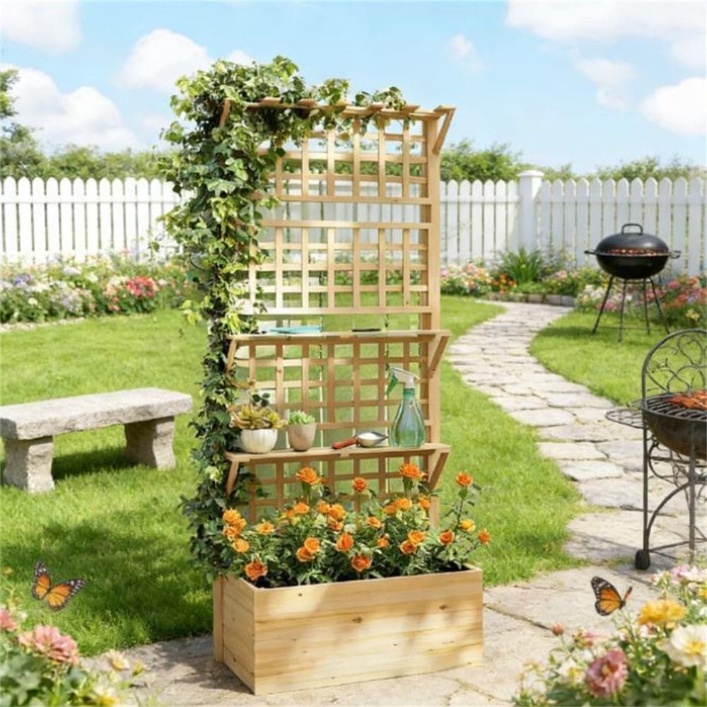 Elevated Garden Bed Flowerpot Box Plant Rack Natural