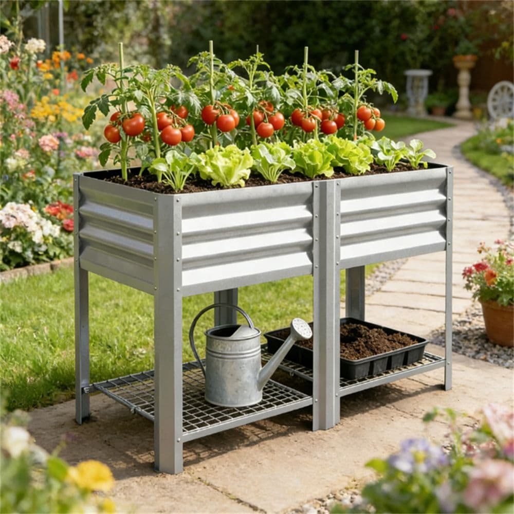 Elevated Garden Bed Plant Rack Elevated Flowerpot Box Planting Box Silver