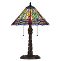Eli Table Lamp Tiffany Glass Shade Blue Red Dragonfly Design Bronze 23In