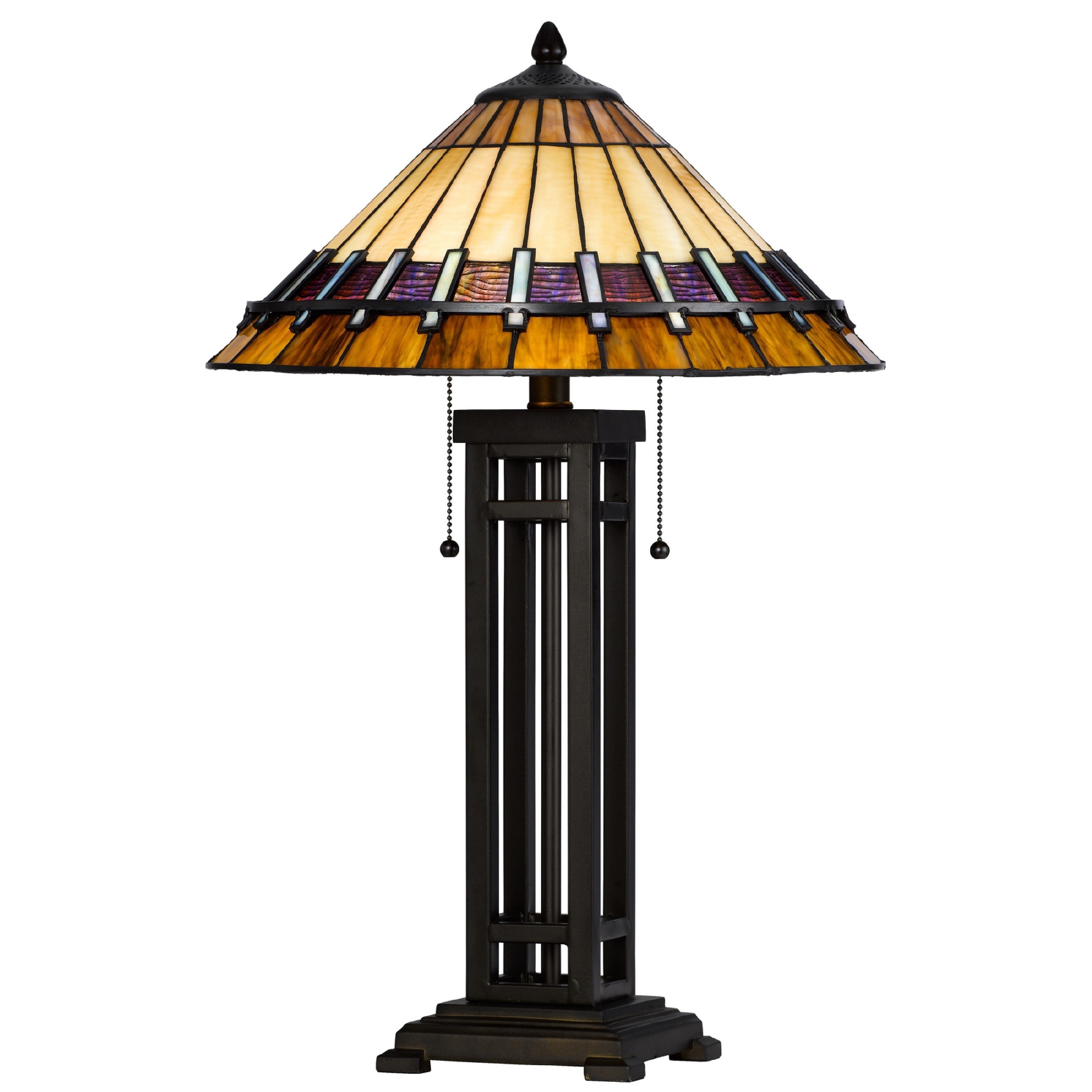 Eli Table Lamp Tiffany Stained Glass Shade Hand Painted Design Bronze