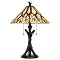 Eli Tiffany Glass Table Lamp Hand Painted Leaf And Wine Shade Bronze