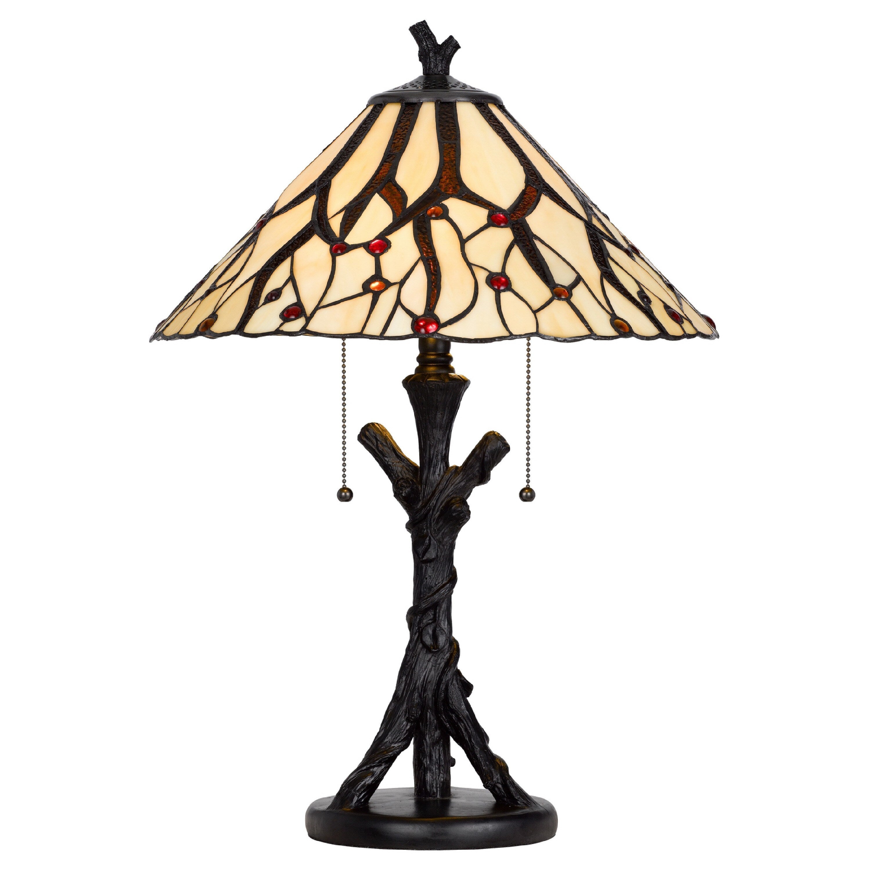 Eli Tiffany Glass Table Lamp Hand Painted Leaf And Wine Shade Bronze