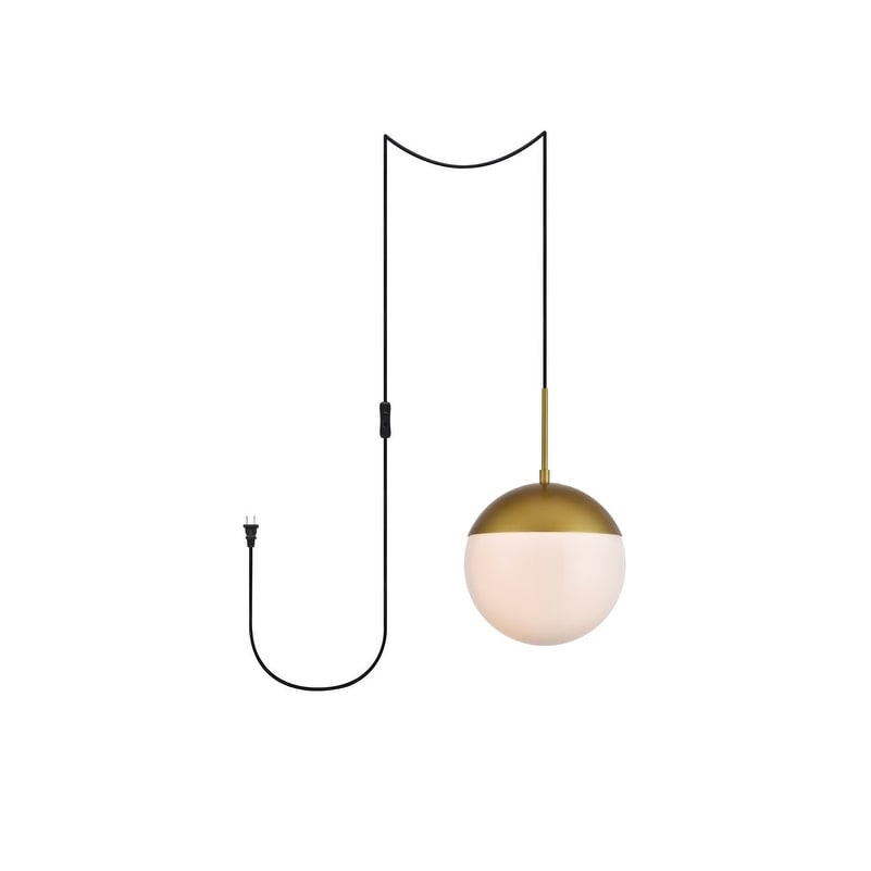 Elian 1 Light Plug In Pendant With Frosted White Shade Brass 10 Diameter