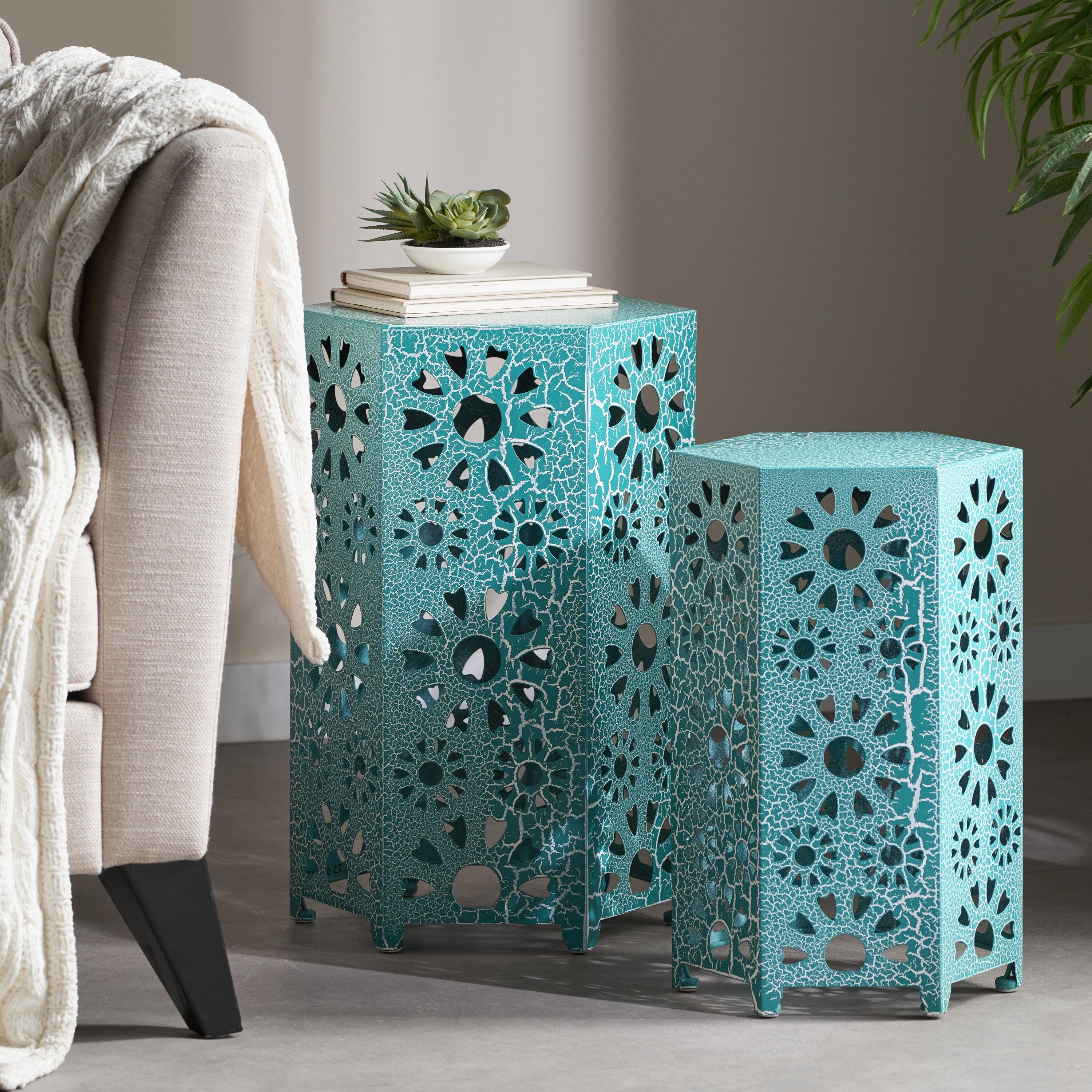 Eliana Outdoor 12 Inch And 14 Inch Nested Side Table Set By Christopher Knight Home