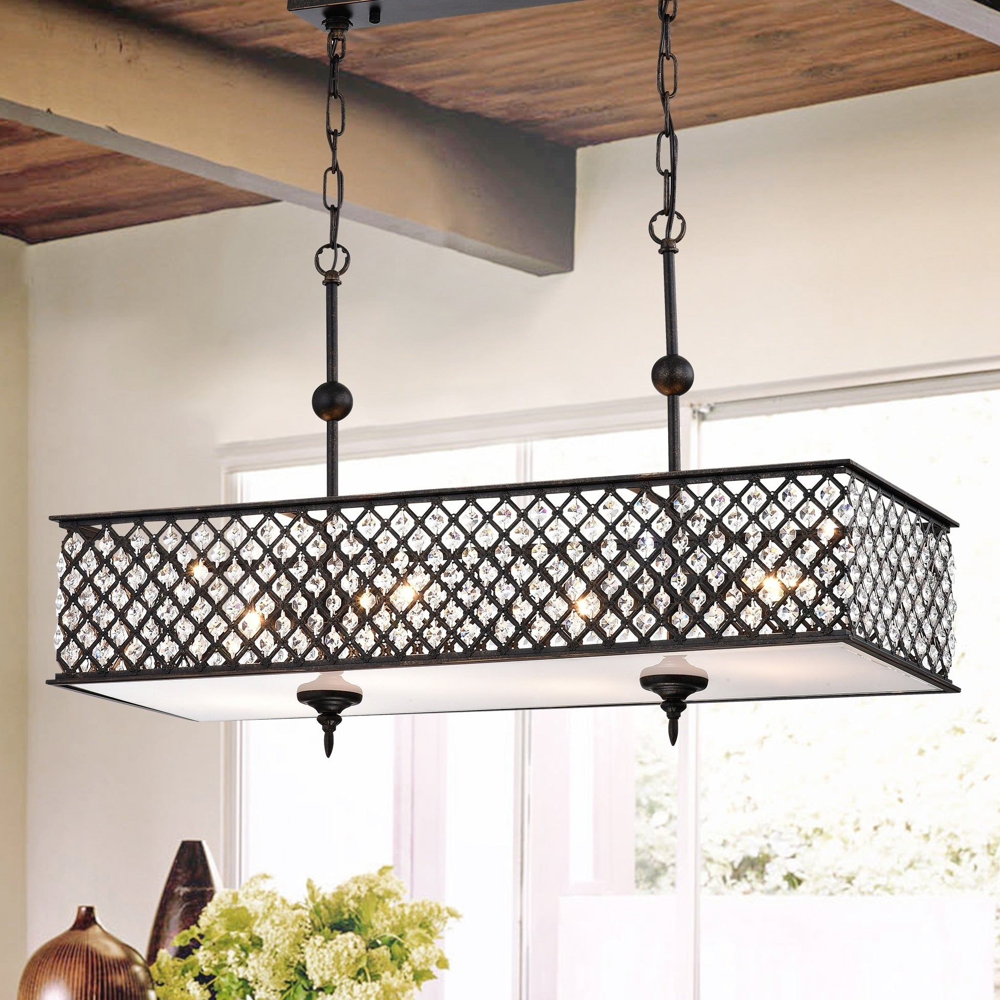 Elias Antique Copper 4 Light Chandelier With Crystals