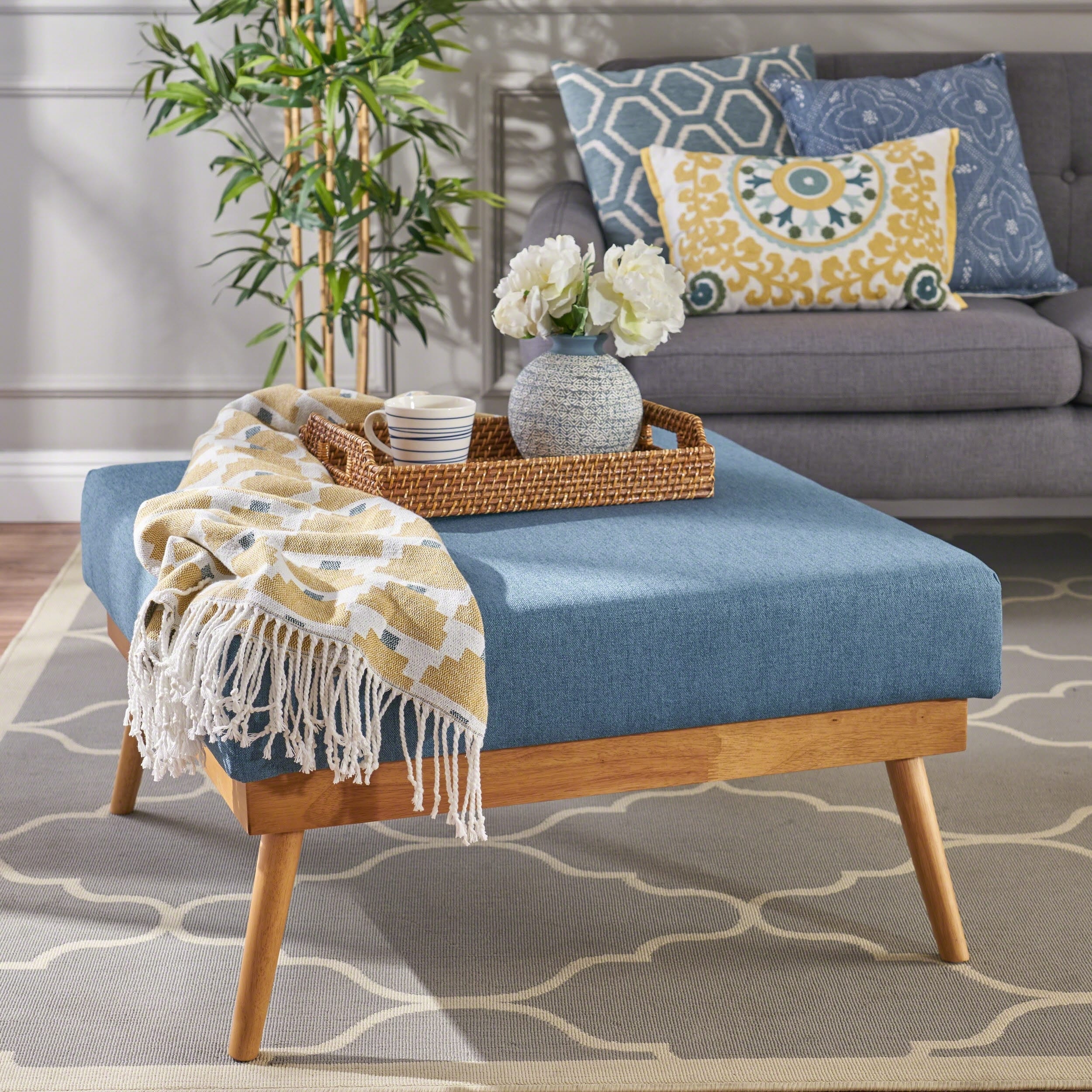 Elijah Mid Century Fabric Ottoman By Christopher Knight Home