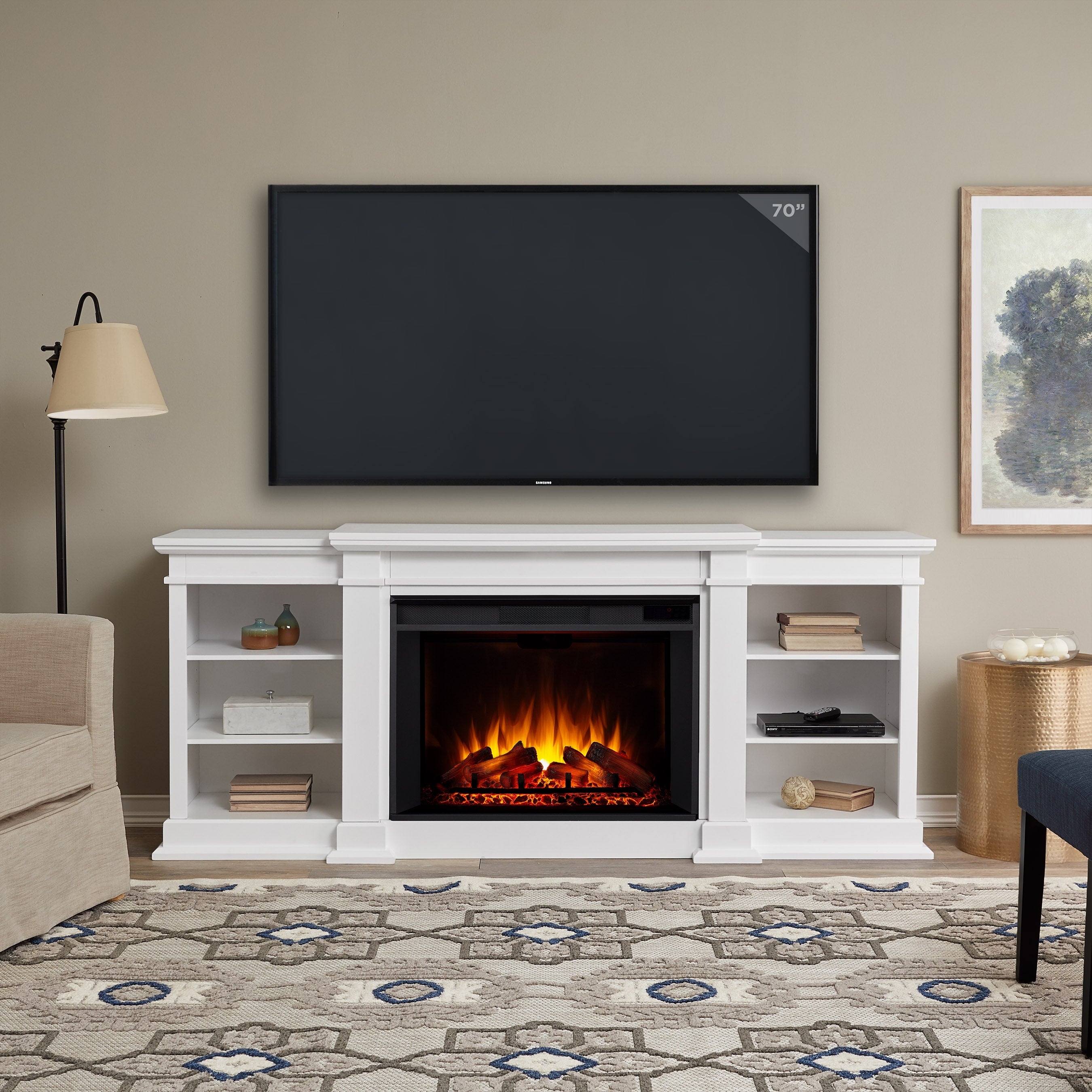 Eliot Grand Electric Entertainment Fireplace In White By Real Flame