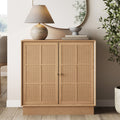 Elise Modern Coastal Rattan Storage Cabinet Oak Tv Cabinet Stand With Doors And Brass Door Handles