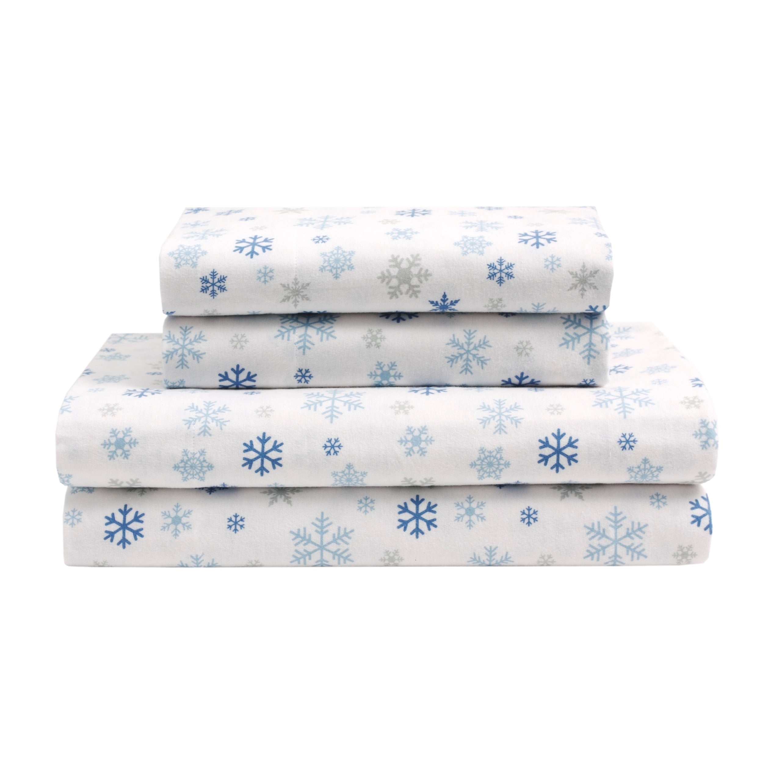 Elite Home Products Fresh Snow Dusty Blue Cotton Flannel Sheet Set