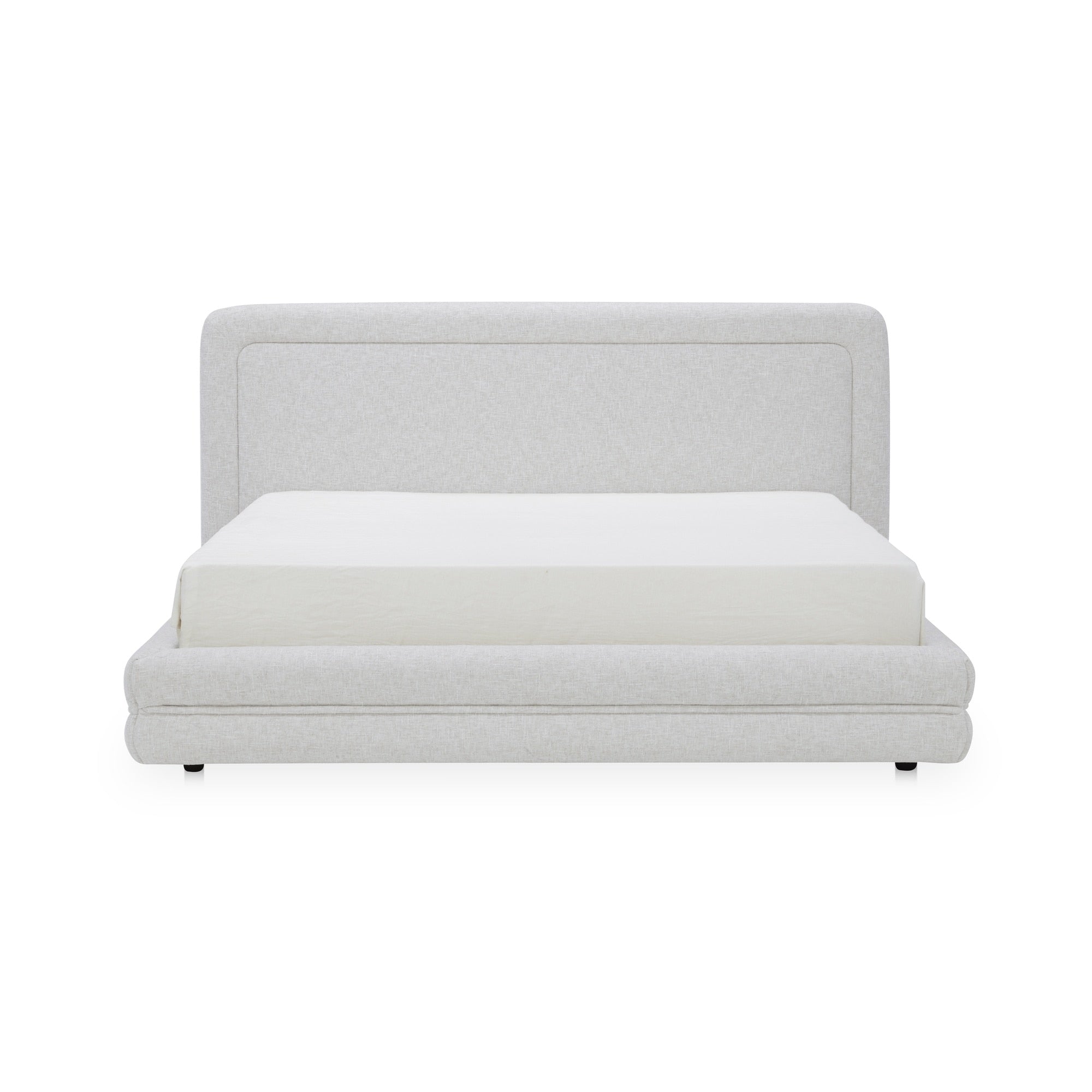 Elix Queen Bed Curved Tufted Upholstered Headboard Polyester Upholstery No Box Spring Required Pebble