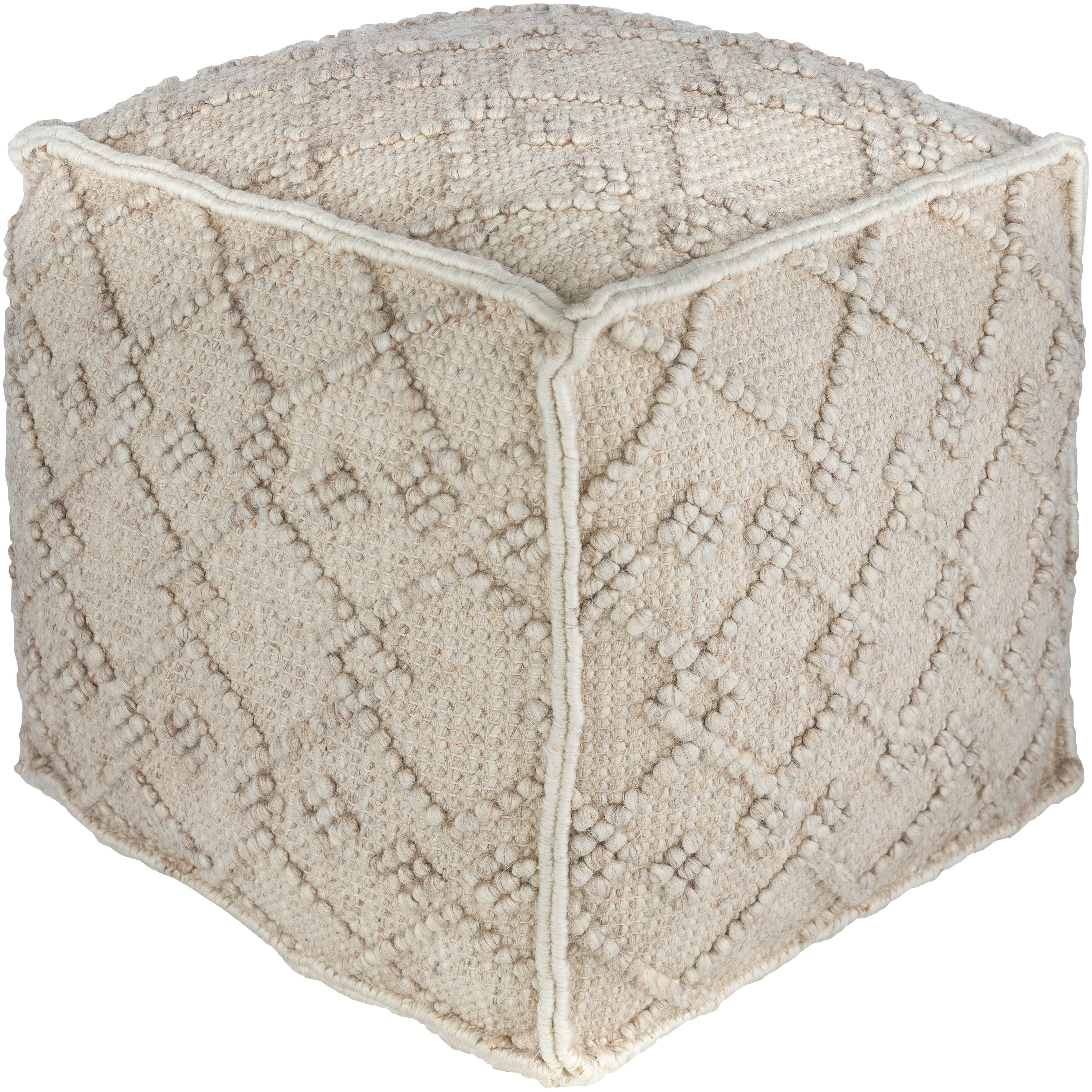 Eliza Textured Farmhouse Wool Blend 18 Inch Square Pouf