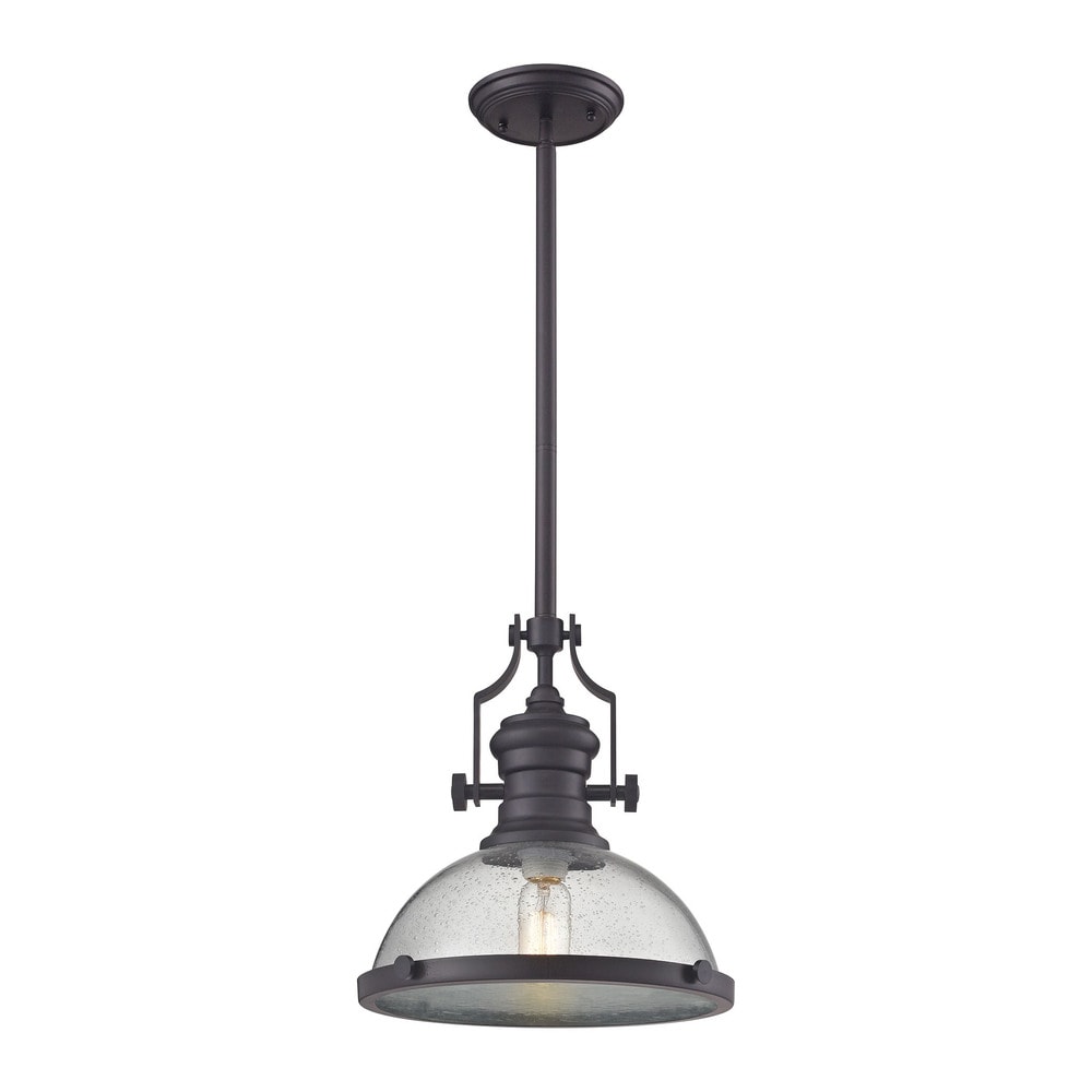 Elk Chadwick Oil Rubbed Bronze And Seeded Glass 1 Light Pendant