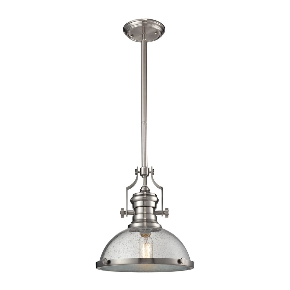 Elk Chadwick Satin Nickel And Seeded Glass 1 Light Pendant