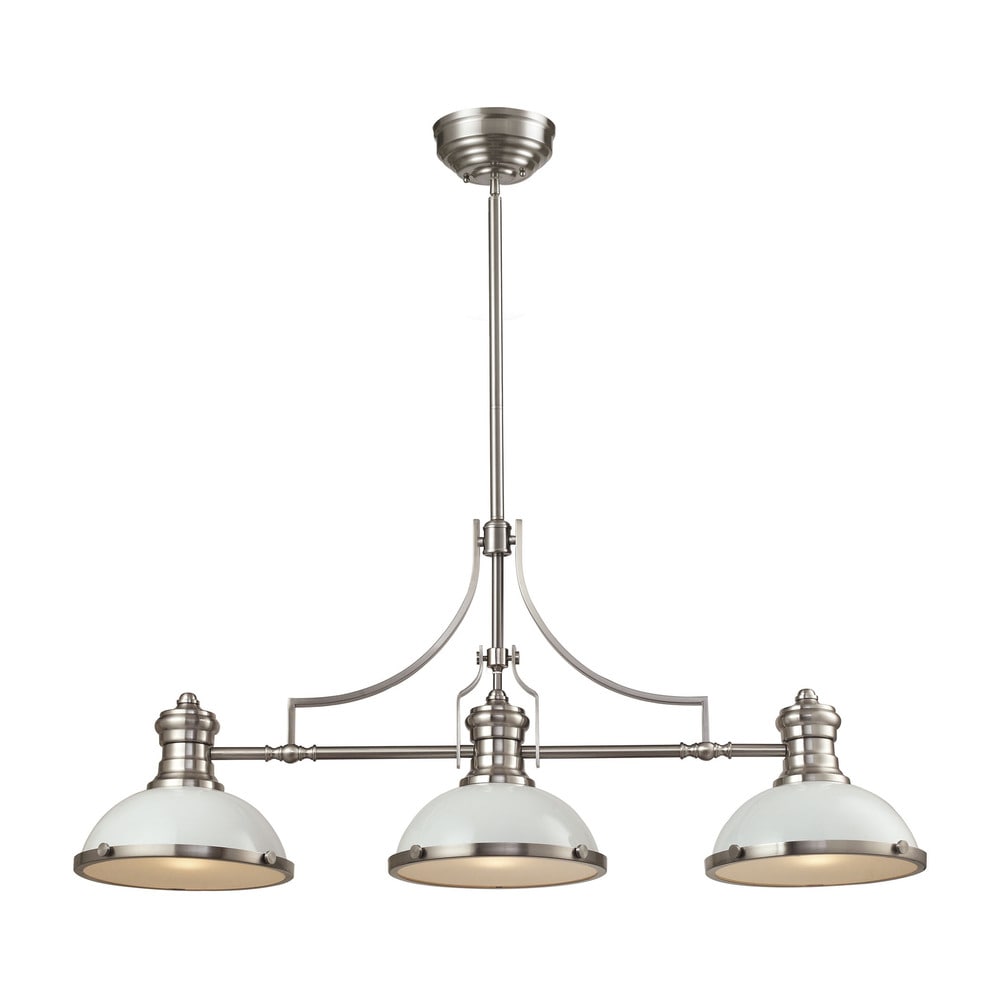 Elk Chadwick Gloss White And Satin Nickel 3 Light Billiard