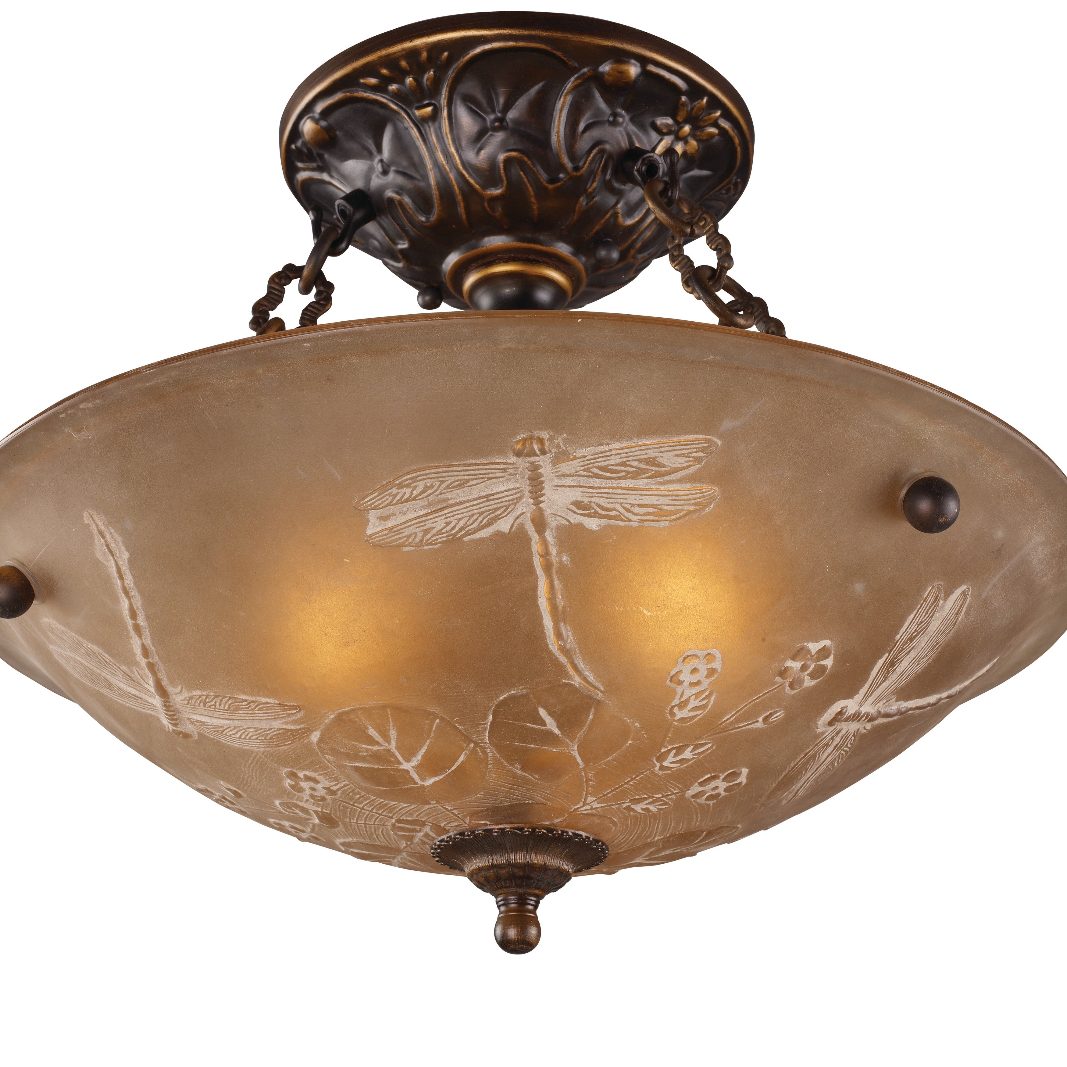 Elk Home Restoration Golden Bronze With Amber Glass 3 Light Semi Flush