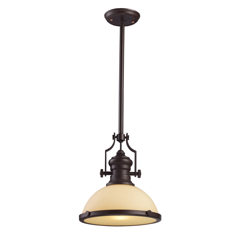 Elk Lighting Chadwick Single Light Oiled Bronze Cream Shade Pendant