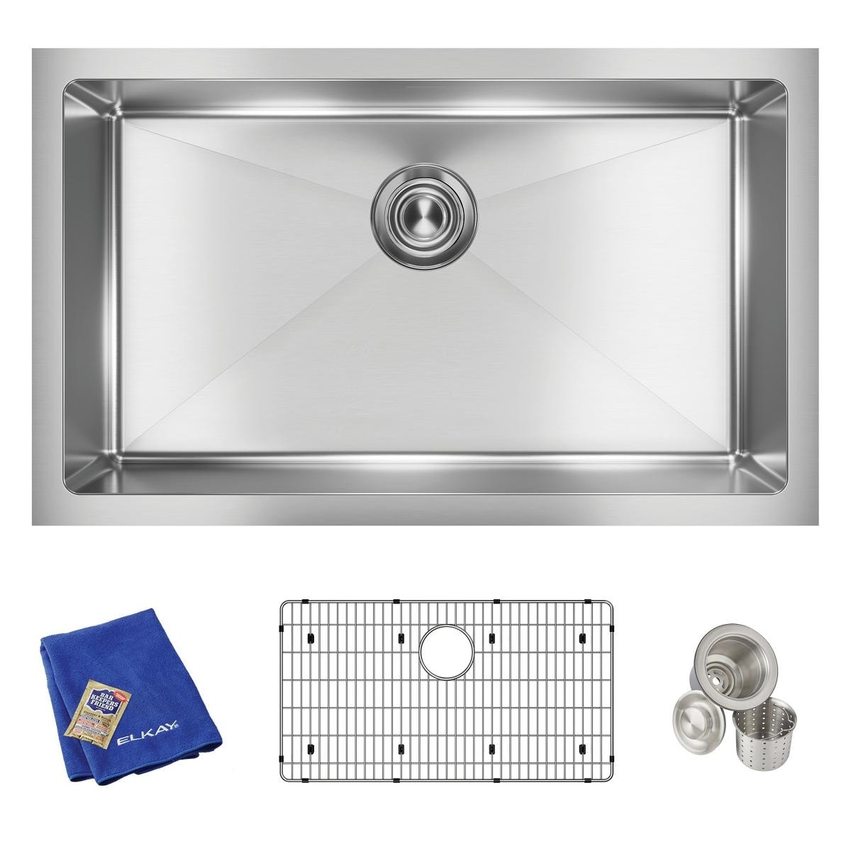 Elkay Crosstown 16 Gauge Stainless Steel 30 1 2 X 18 1 2 X 8 Single Bowl Undermount Sink Kit