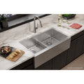 Elkay Crosstown 16 Gauge Stainless Steel 35 7 8 X 20 1 4 X 9 Equal Double Bowl Tall Farmhouse Sink With Aqua Divide