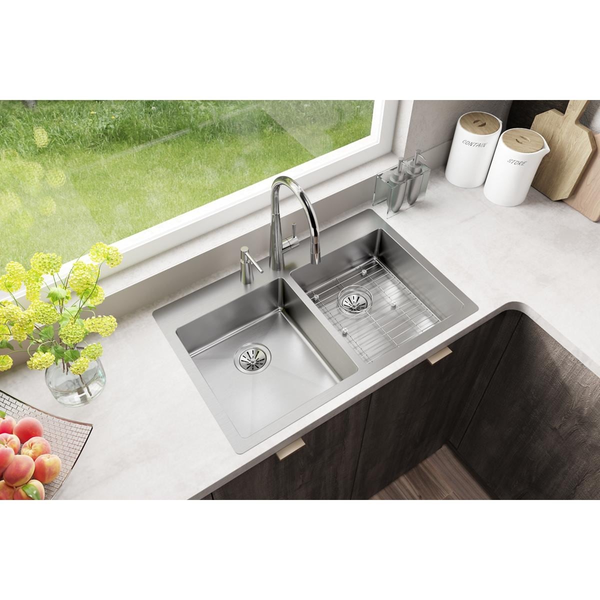 Elkay Crosstown Stainless Steel 33 X 22 X 6 Equal Double Bowl Dual Mount Ada Sink Kit