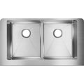 Elkay Crosstown Stainless Steel 35 7 8 X 20 1 4 X 9 Equal Double Bowl Farmhouse Sink With Aqua Divide