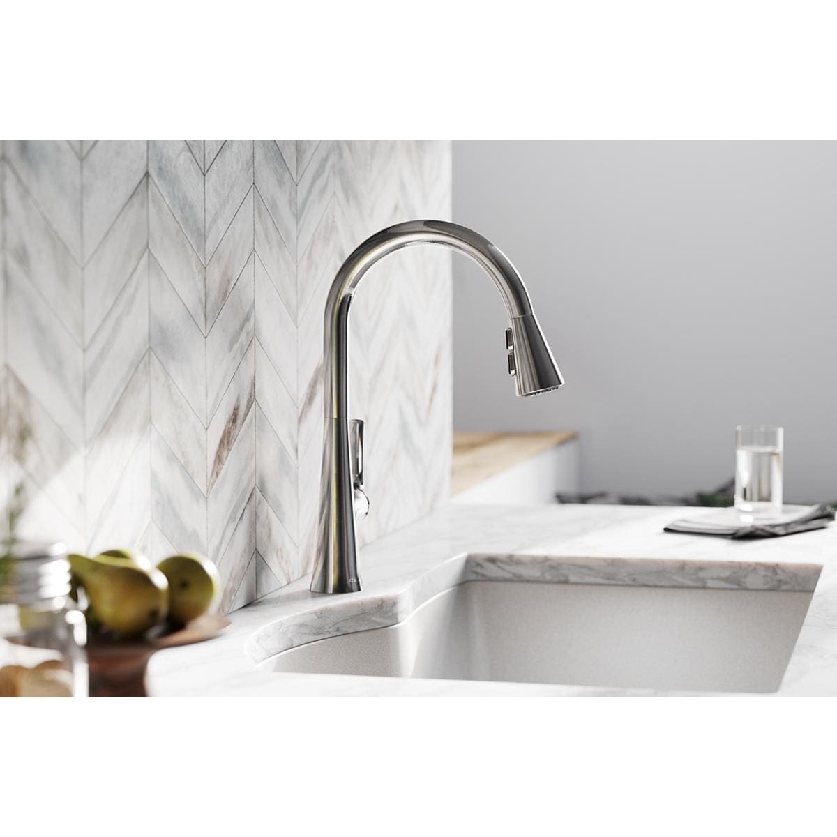 Elkay Harmony Single Hole Kitchen Faucet With Pull Down Spray And Forward Only Lever Handle