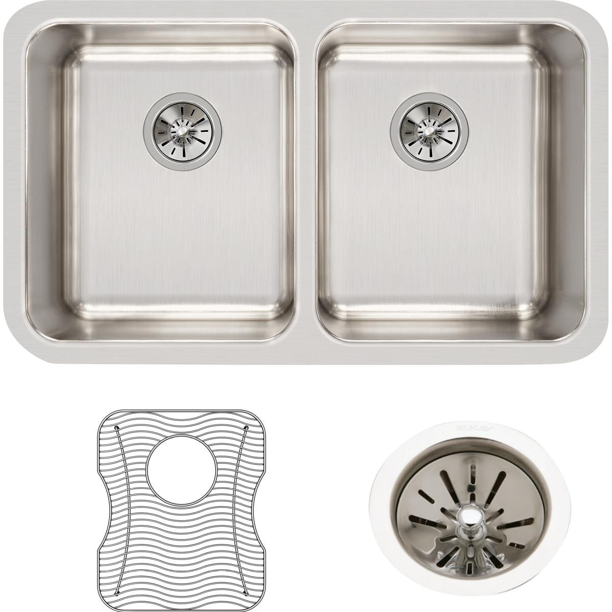 Elkay Lustertone Classic Stainless Steel 30 3 4 X 18 1 2 X 10 Equal Double Bowl Undermount Sink Kit