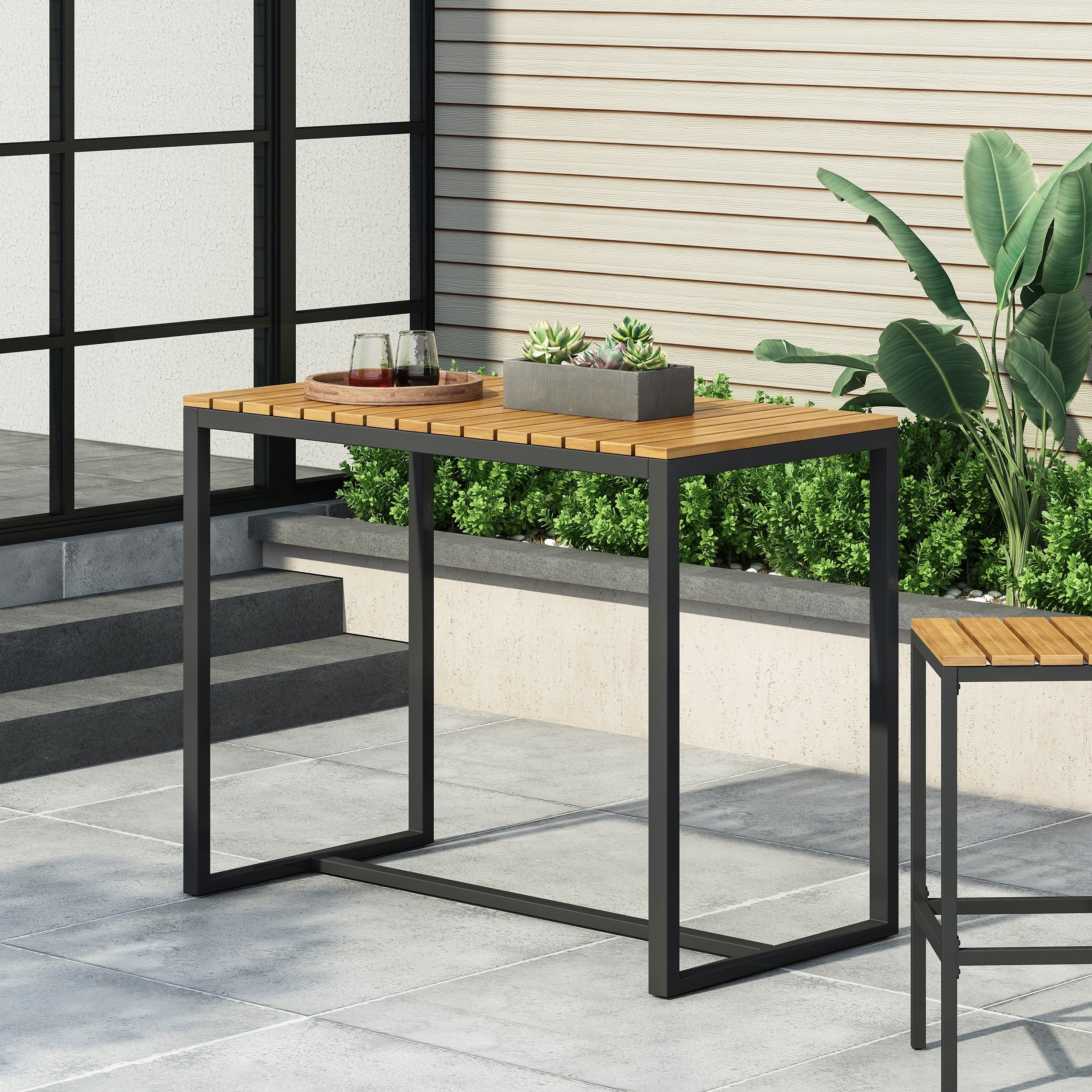 Elkhart Outdoor Modern Industrial Acacia Wood Bar Table By Christopher Knight Home 51.25 W X 27.50 D X 40.25 H