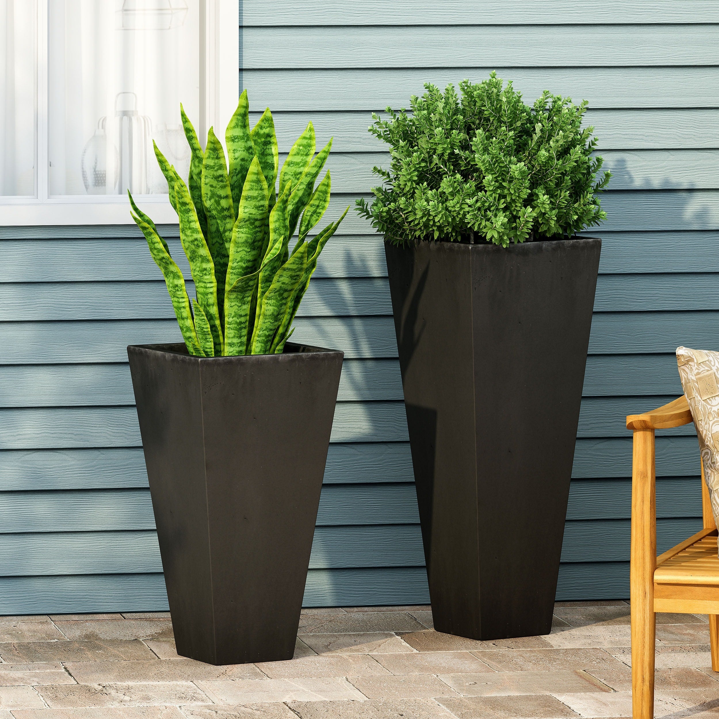 Ella Outdoor Modern Large And Small Cast Stone Planter Set By Christopher Knight Home