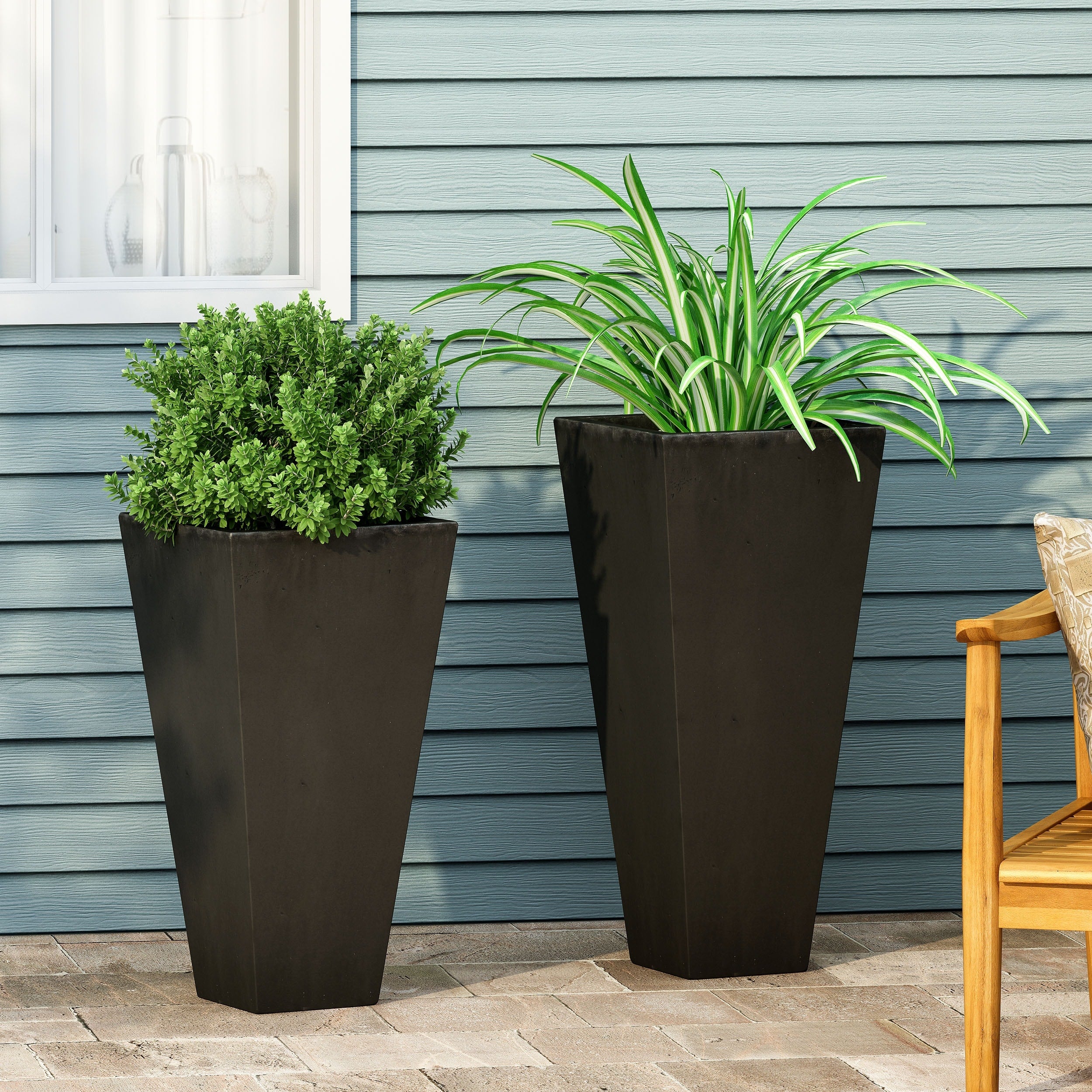Ella Outdoor Modern Medium And Small Cast Stone Planter Set By Christopher Knight Home