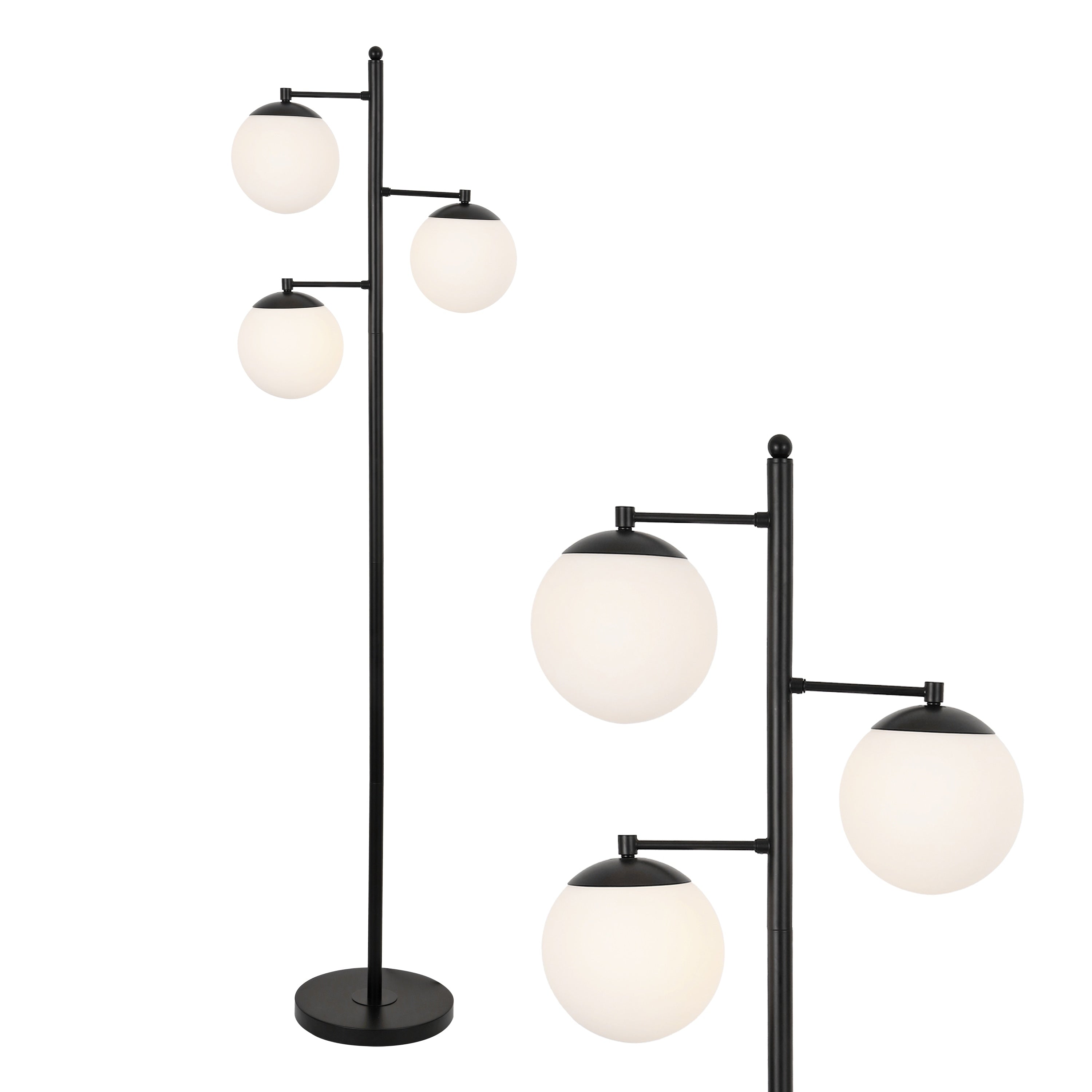 Ellie 66 3 Light Mid Century Modern Metal Led Floor Lamp With Triple Frosted Globe Shades Black White
