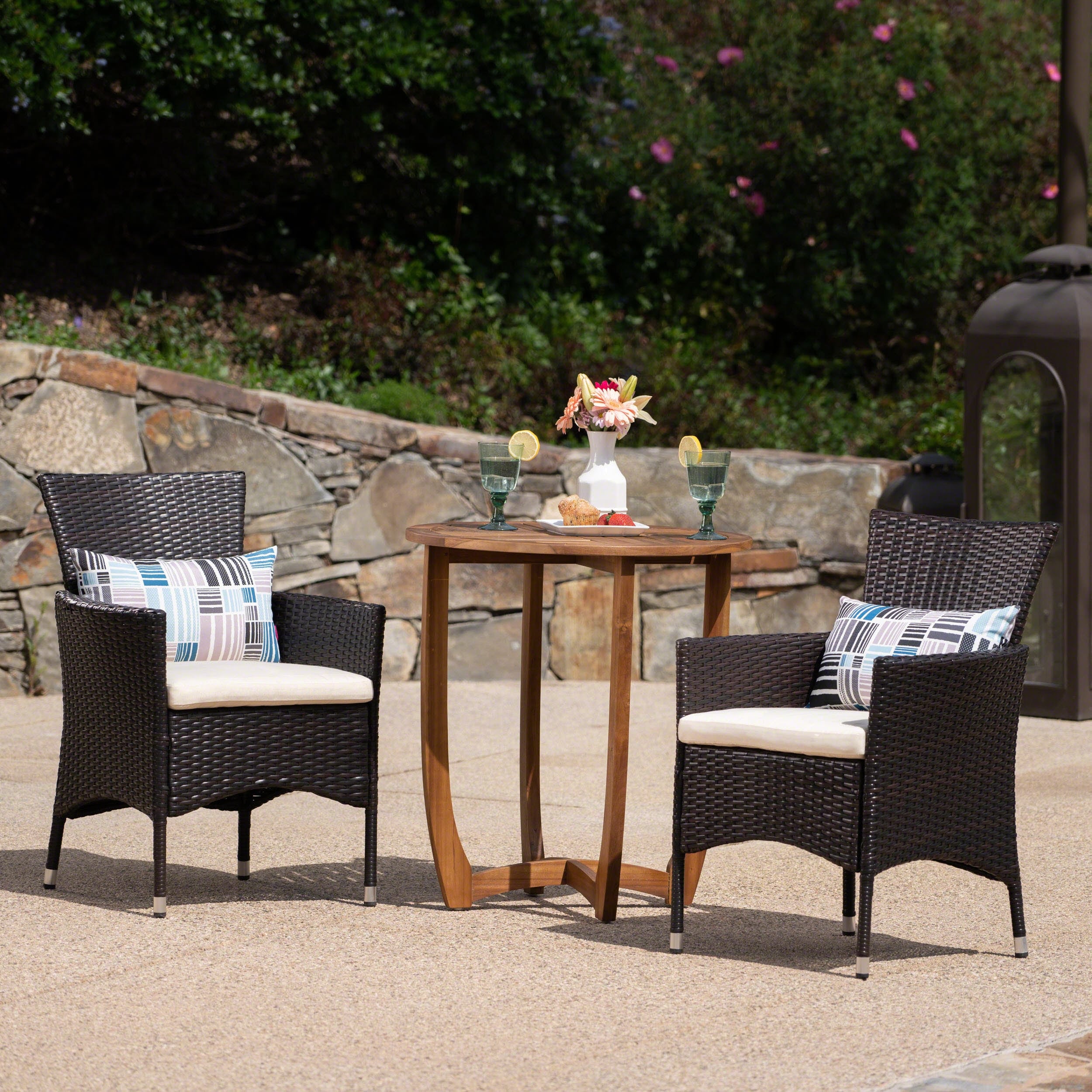 Ellie Outdoor 3 Piece Wicker Bistro Set By Christopher Knight Home