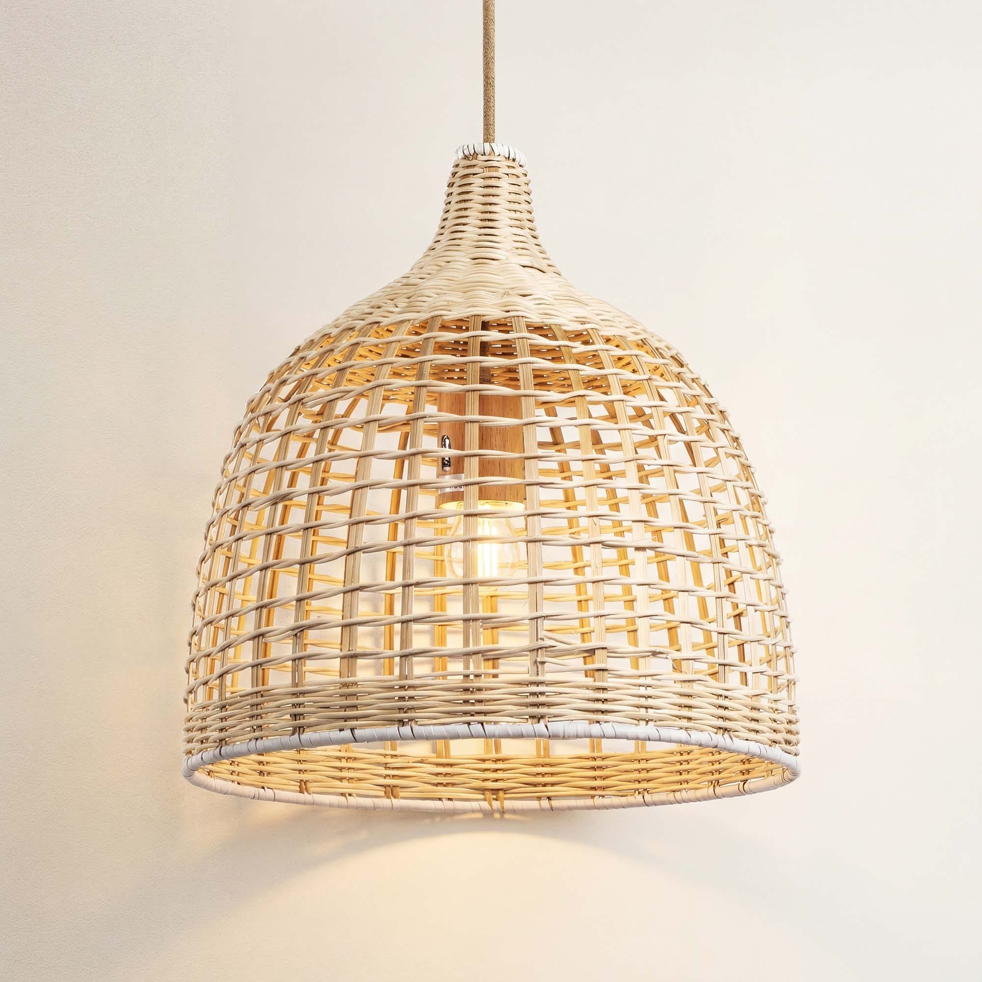 Ellie Rattan Pendant Light Medium Natural Brown Dome 1 Light Handwoven Hanging Light For Kitchen Island Dining Room Bedroom