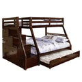Ellon Twin Over Full Bunk Bed Espresso Brown Solid Wood Drawers