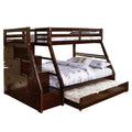 Ellon Twin Over Full Bunk Bed Trundle Espresso Brown Wood Drawers