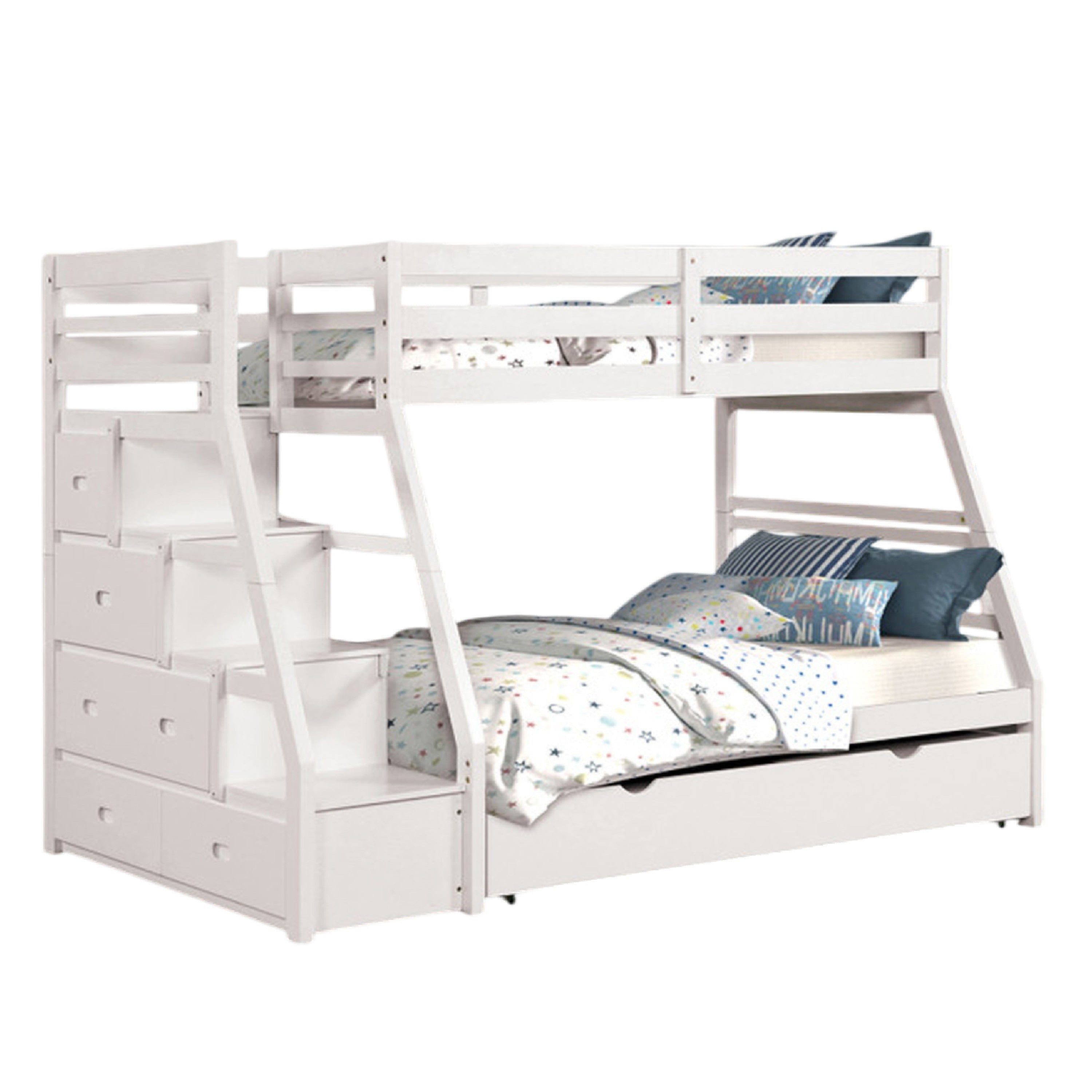 Ellon Twin Over Full Bunk Bed White Solid Wood Storage Drawers