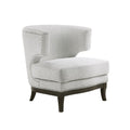 Elly Accent Chair Barrel Back Gray Boucle W Nailheads Brown Wood